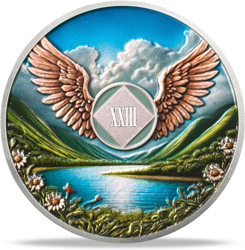 deDecoml NA Sobriety Coin - NA Medallions with Wings and Scenic Sobriety Chips NA Coins - Ideal Narcotics Anonymous Gifts for Men ＆ Women Celebrating Recovery and Living Clean (23 Year) - Image 1